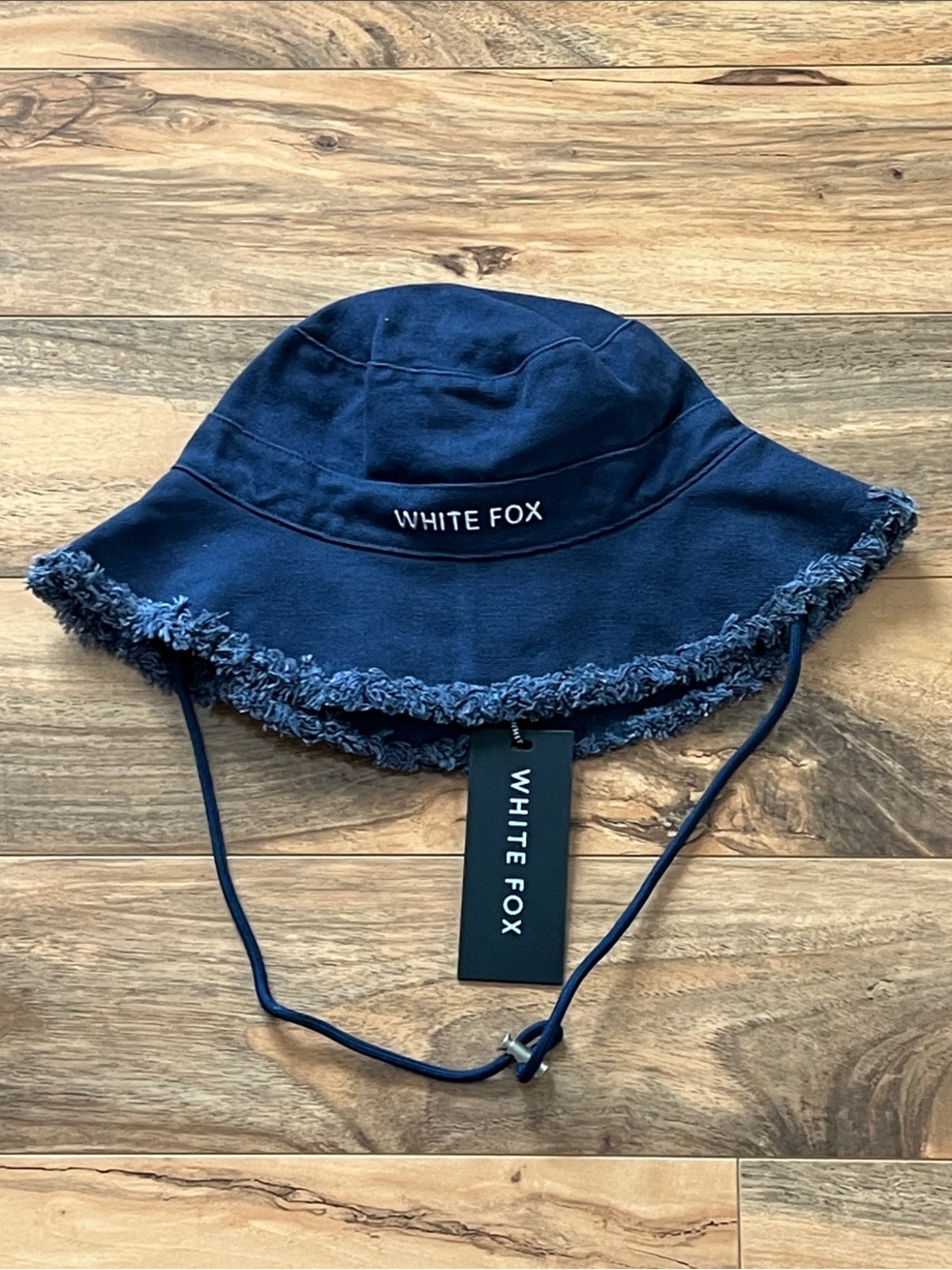 White Fox Take You Away Bucket Hat Navy Frayed Brim Festival Beach NWT